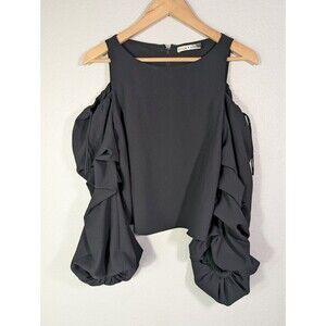 Alice + Olivia Black Ruffle Sleeve Blouse